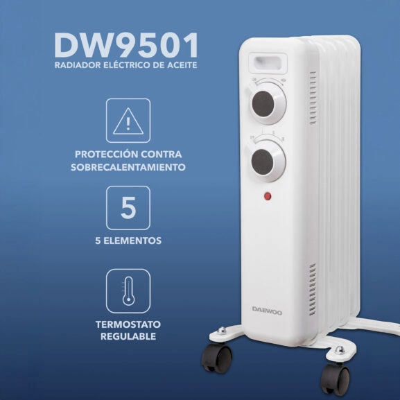 RADIADOR DE ACEITE 5 ELEMENTOS 1000W - Imagen 2