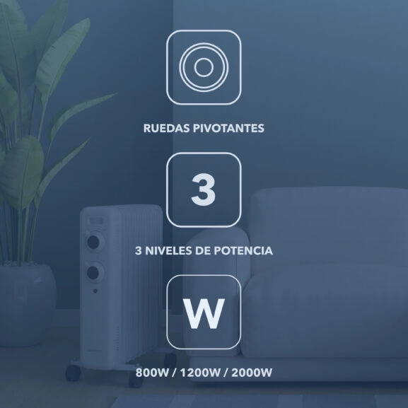 RADIADOR DE ACEITE 9 ELEMENTOS 2000W - Imagen 3