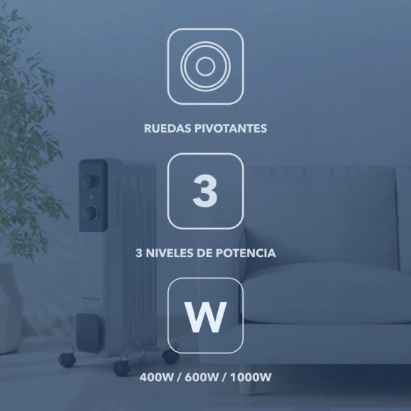 RADIADOR DE ACEITE 5 ELEMENTOS 1000W - Imagen 3