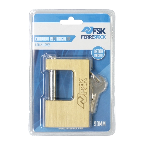 CANDADO RECTANGULAR CON 2 LLAVES 90MM