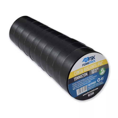 CINTA AISLANTE PVC 19MMX20M NEGRA 10UD.