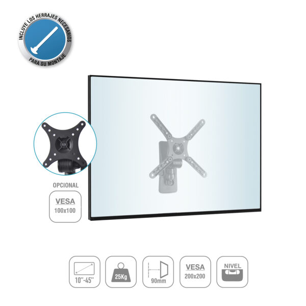 SOPORTE TV 10'' A 45'' 90MM A PARED TME - Image 2