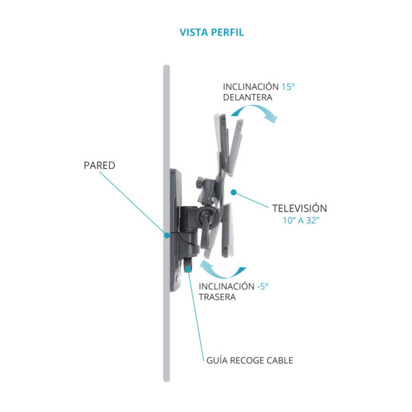 SOPORTE TV 10'' A 45'' 90MM A PARED TME - Image 4