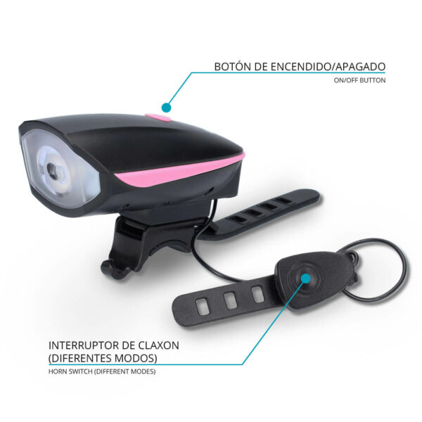 LINTERNA BICICLETA CON BOCINA ROSA TME - Image 2