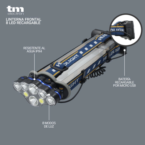LINTERNA FRONTAL REC. 8 LED TM ELECTRON - Image 2